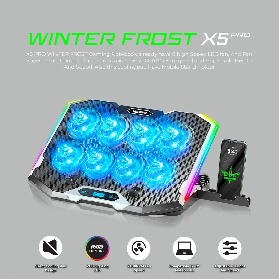 gaming laptop coolingpad di toko komputer semarang NYK Nemesis Cooling Pad WINTER FROST X5 PRO