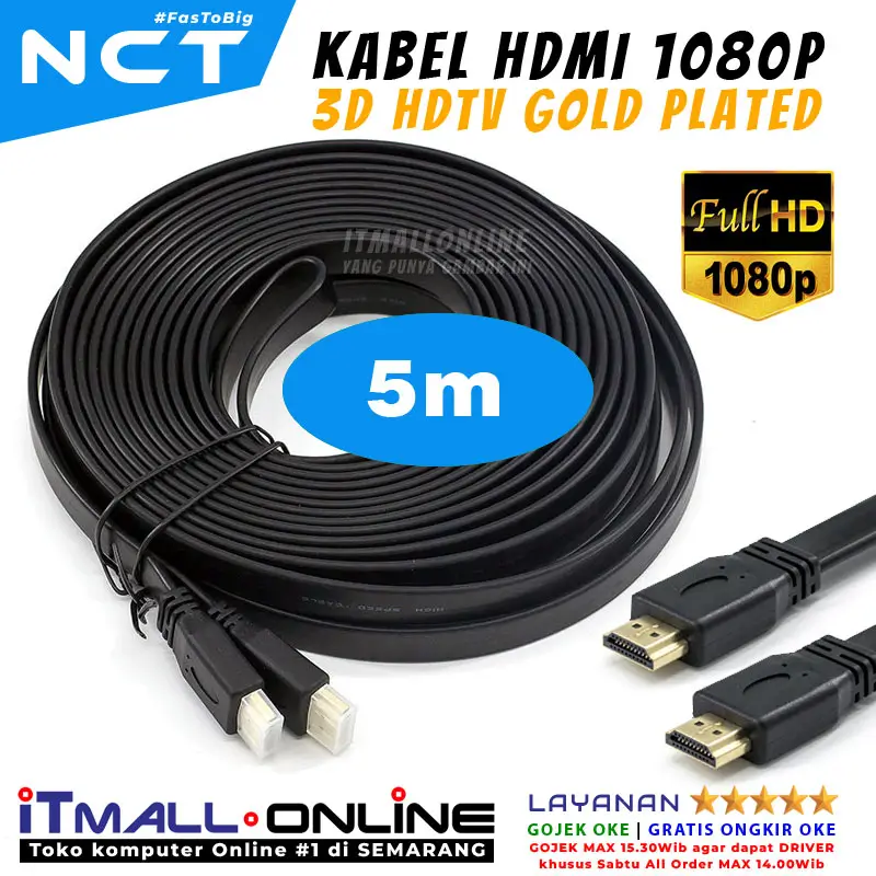kabel hdmi nct 5m gold braided flat